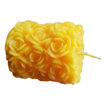 Decorative candle, roses pattern, yellow color, rose perfume